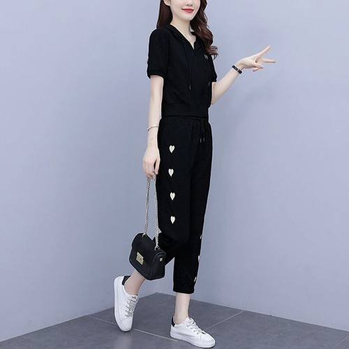 Jogging Two Piece Sports Polyester Women Trick Suite - Black image