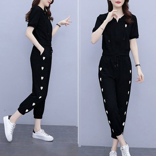 Jogging Two Piece Sports Polyester Women Trick Suite - Black image