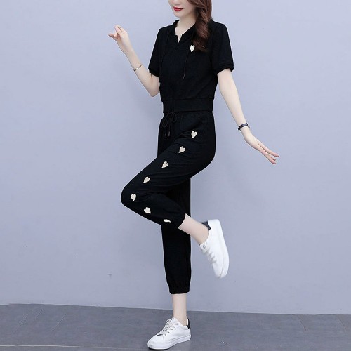 Jogging Two Piece Sports Polyester Women Trick Suite - Black image
