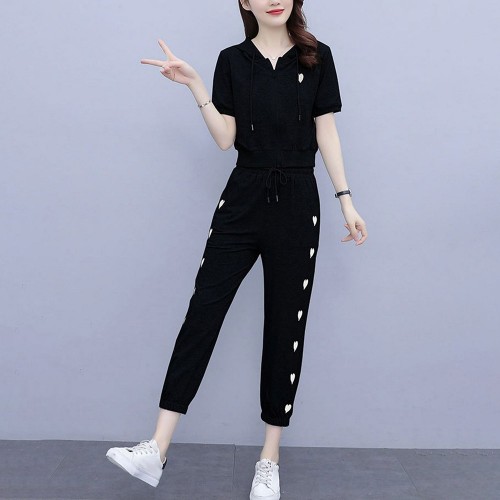 Jogging Two Piece Sports Polyester Women Trick Suite - Black image