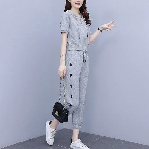 Jogging Two Piece Sports Polyester Women Trick Suite - Grey image