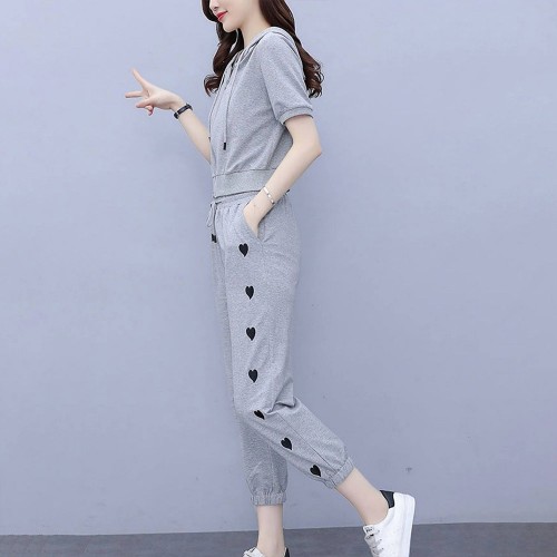 Jogging Two Piece Sports Polyester Women Trick Suite - Grey image