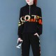 Alphabet Printed Two Piece Women Drawstring Hooded Tracksuit- Black image