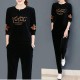 Round Neck Two-Piece Velvet Sportswear Women Tracksuit - Black image