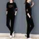 Round Neck Two-Piece Velvet Sportswear Women Tracksuit - Black image