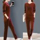 Round Neck Two-Piece Velvet Sportswear Women Tracksuit - Pink image