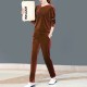 Round Neck Two-Piece Velvet Sportswear Women Tracksuit - Pink image