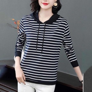 Long-Sleeved Trendy Cotton Fabric Women Hoodie - Black