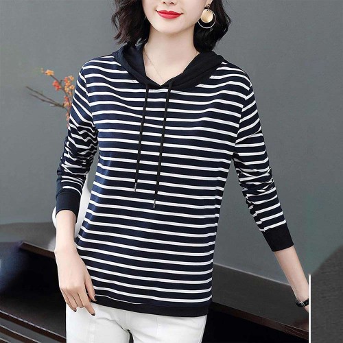 Long-Sleeved Trendy Cotton Fabric Women Hoodie - Black image