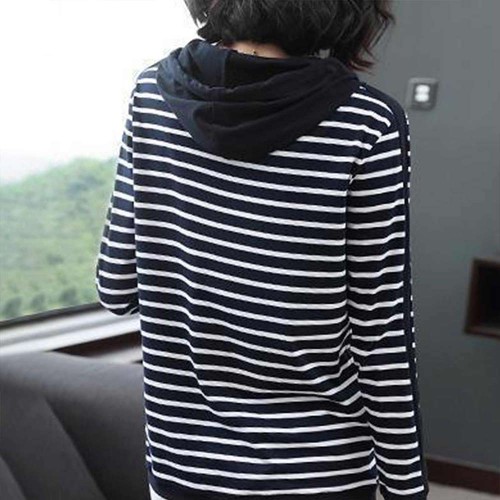Long-Sleeved Trendy Cotton Fabric Women Hoodie - Black image