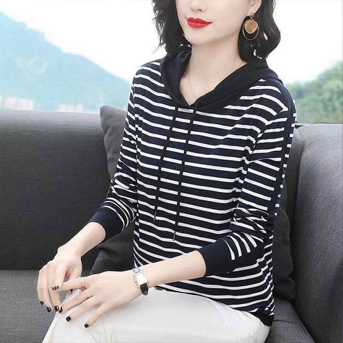 Long-Sleeved Trendy Cotton Fabric Women Hoodie - Black image