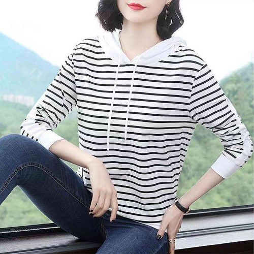 Long-Sleeved Trendy Cotton Fabric Women Hoodie - White image