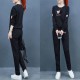Straight Leg Pants Round Neck Sportswear Tracksuit - Black image