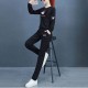 Straight Leg Pants Round Neck Sportswear Tracksuit - Black image