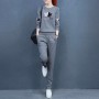 Straight Leg Pants Round Neck Sportswear Tracksuit - Grey