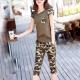 Sports Slim Fit Two-Piece Cropped Camouflage Track Suite - Green image