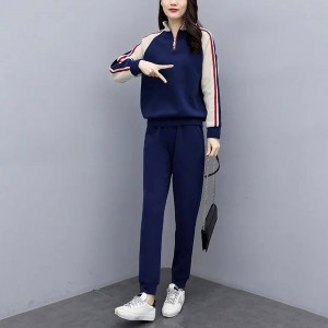 Urban Style Long Sleeve Striped Zippered Women Tracksuit - Blue