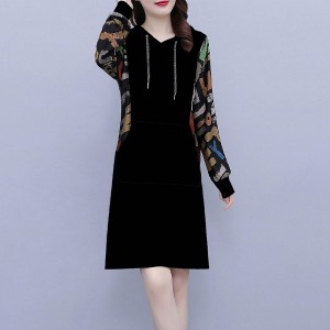 Trendy Long Sleeve Mid-Length Women Hoodie - Black