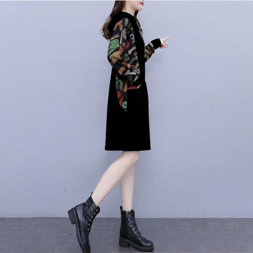 Trendy Long Sleeve Mid-Length Women Hoodie - Black image