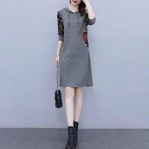 Trendy Long Sleeve Mid-Length Women Hoodie - Grey