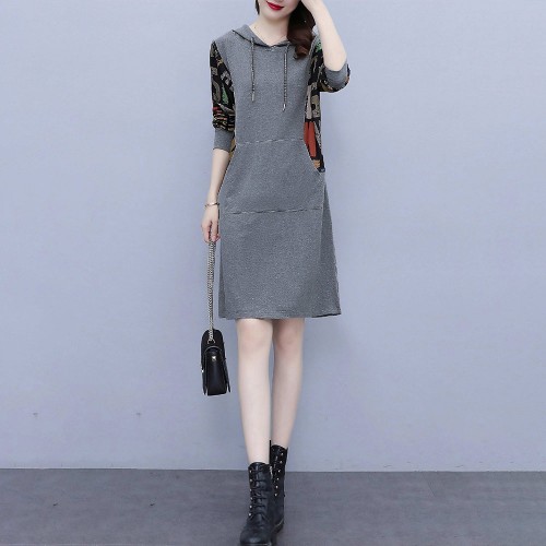 Trendy Long Sleeve Mid-Length Women Hoodie - Grey image