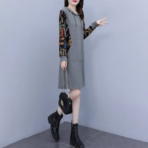 Trendy Long Sleeve Mid-Length Women Hoodie - Grey image