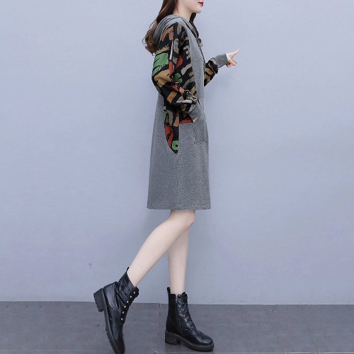 Trendy Long Sleeve Mid-Length Women Hoodie - Grey image