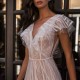 Long Willow Leaf V Neck Style Evening Dress - White image