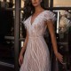 Long Willow Leaf V Neck Style Evening Dress - White image