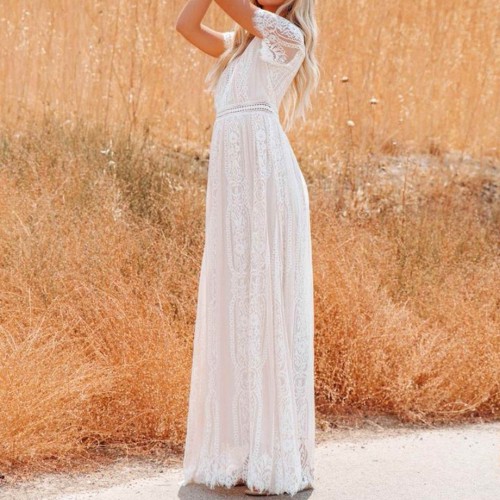 Elegant Style Cross-Border Lace Long Maxi Dress - White image