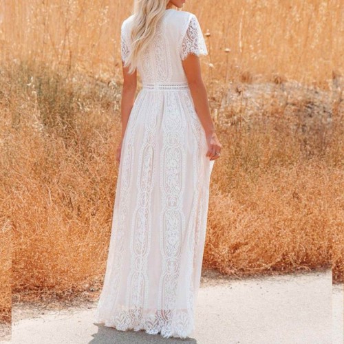 Elegant Style Cross-Border Lace Long Maxi Dress - White image
