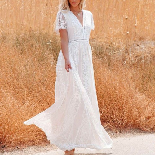 Elegant Style Cross-Border Lace Long Maxi Dress - White image