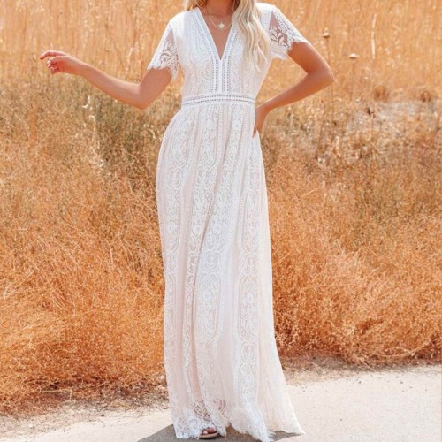 Elegant Style Cross-Border Lace Long Maxi Dress - White image
