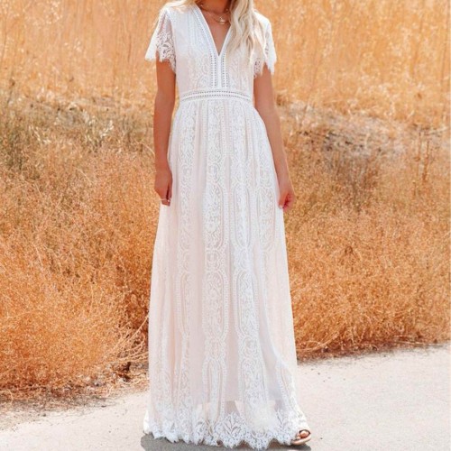 Elegant Style Cross-Border Lace Long Maxi Dress - White image