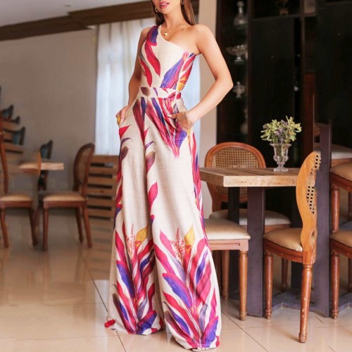 Sleeveless One Shoulder V-Neck Style Maxi Dress - White image