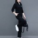 Casual Sportswear Cotton Two Piece Women Tracksuit - Black image