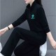 Casual Sportswear Cotton Two Piece Women Tracksuit - Black image