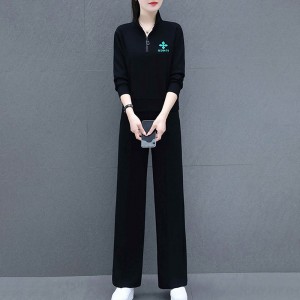 Casual Sportswear Cotton Two Piece Women Tracksuit - Black
