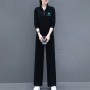 Casual Sportswear Cotton Two Piece Women Tracksuit - Black