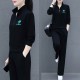 Casual Sportswear Cotton Two Piece Women Tracksuit - Black image