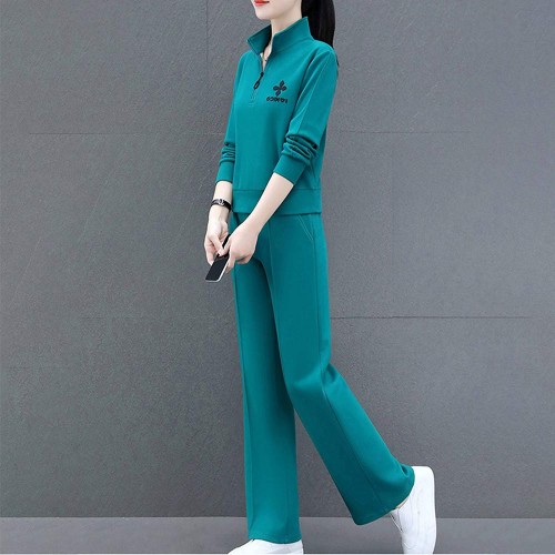 Casual Sportswear Cotton Two Piece Women Tracksuit - Green image