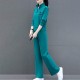 Casual Sportswear Cotton Two Piece Women Tracksuit - Green image