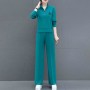 Casual Sportswear Cotton Two Piece Women Tracksuit - Green