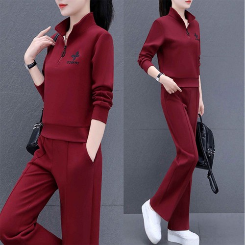 Casual Sportwear Cotton Two Piece Women Tracksuit - Red image