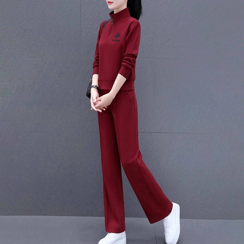 Casual Sportwear Cotton Two Piece Women Tracksuit - Red image