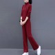 Casual Sportwear Cotton Two Piece Women Tracksuit - Red image