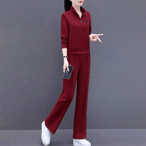 Casual Sportwear Cotton Two Piece Women Tracksuit - Red image