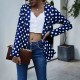 Loose Type Polyester Fabric Casual Polka-Dot Women Jacket - Blue image