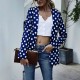 Loose Type Polyester Fabric Casual Polka-Dot Women Jacket - Blue image