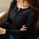 Long Sleeve Cotton Round Neck Casual Women Sweater - Black image